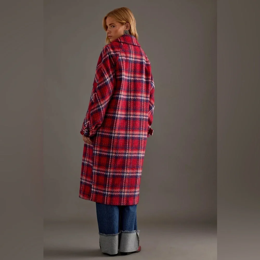 Anthropologie Wool-Blend Check Coat